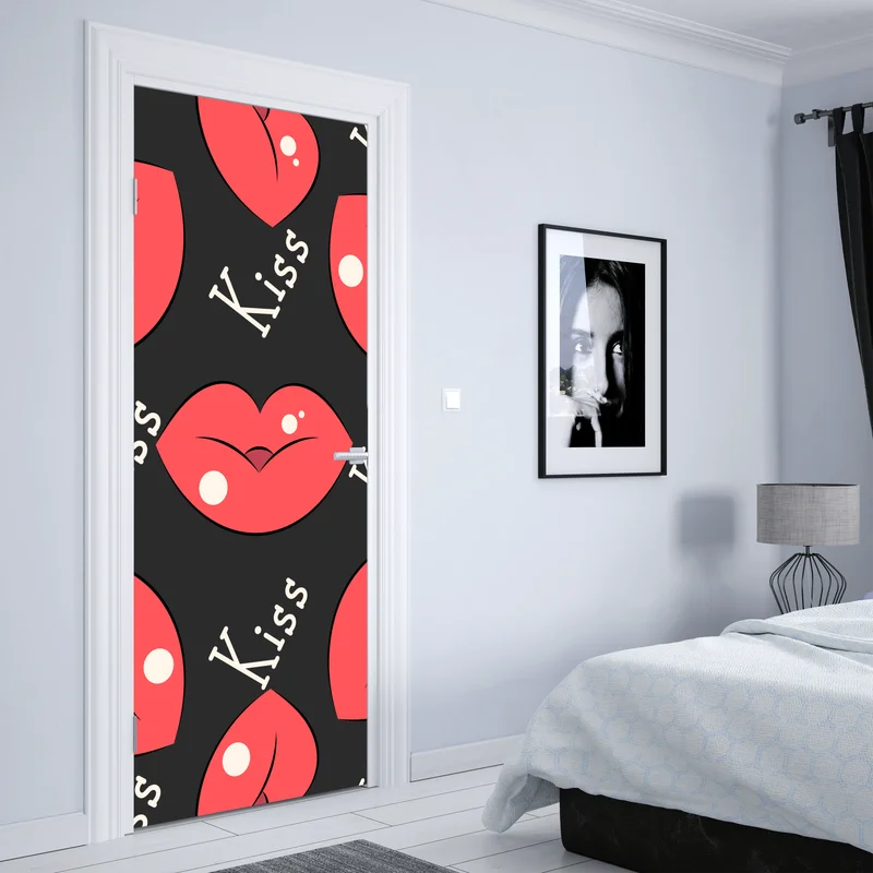 Türaufkleber verspieltes muster mit rosa lippen Türaufkleber verspieltes muster mit rosa lippen