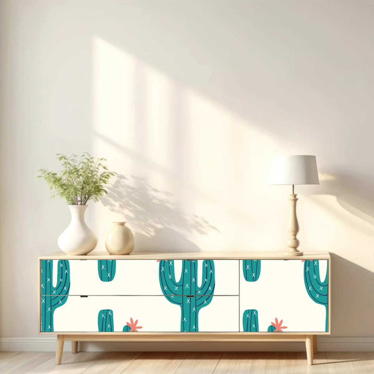 Repositionierbarer Aufkleber verspieltes türkis kaktusmuster Repositionierbarer Aufkleber verspieltes türkis kaktusmuster