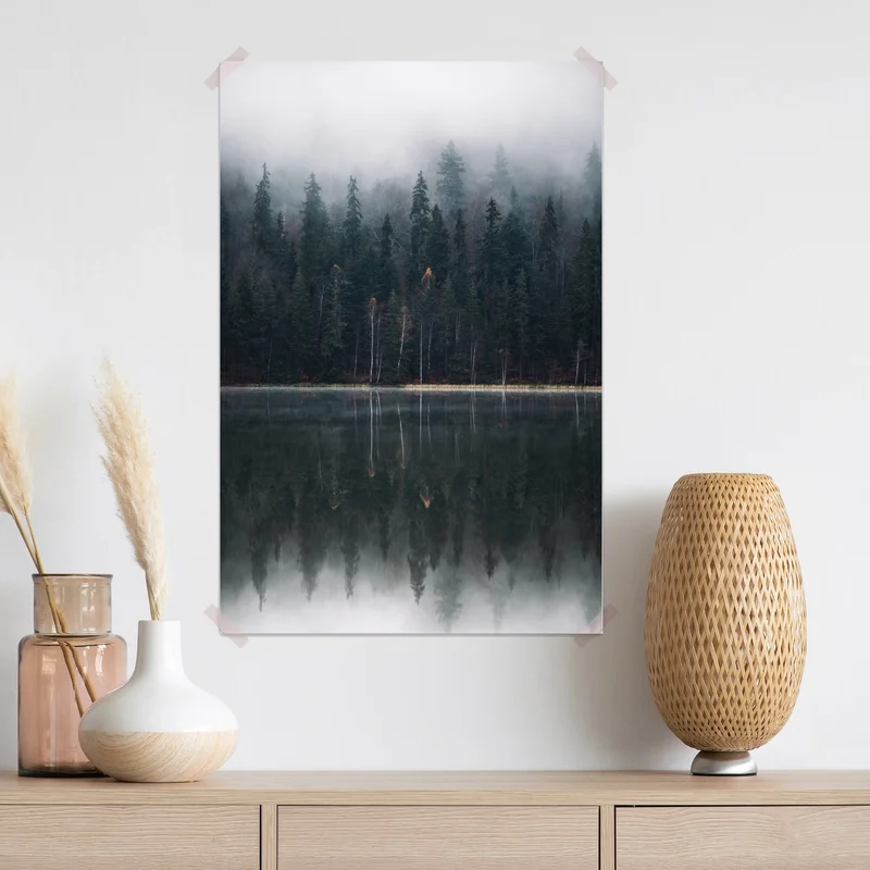 Poster neblige waldreflexion Poster neblige waldreflexion
