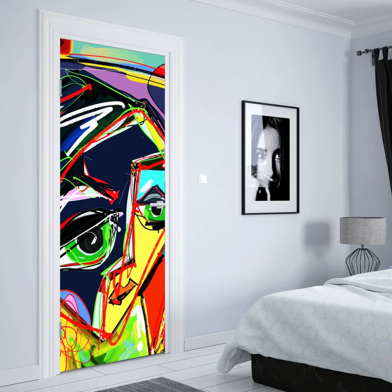 Türaufkleber farbenfrohes abstraktes gesichtsporträt