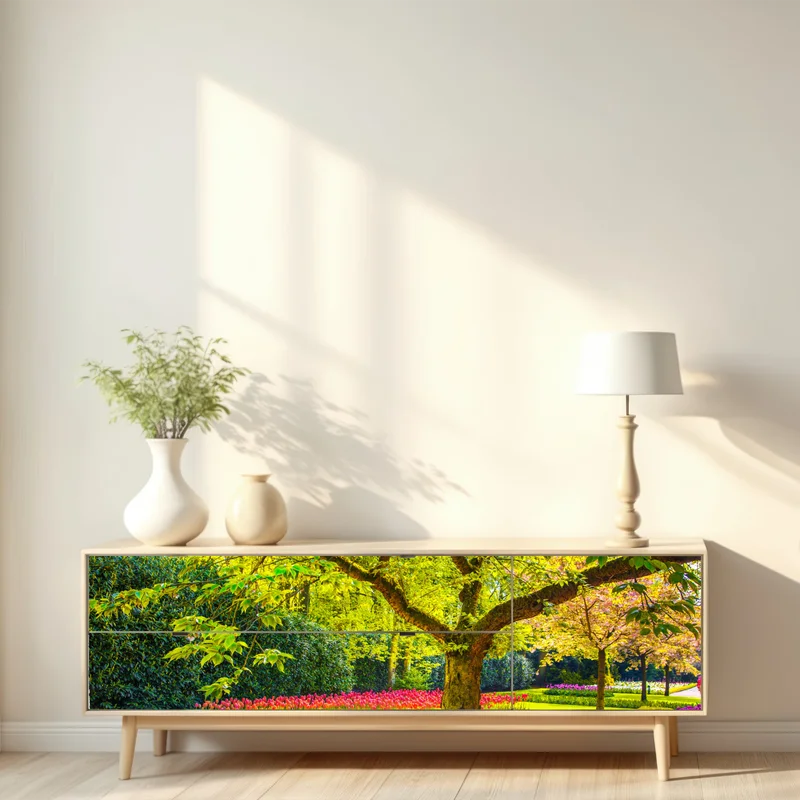 Repositionierbarer Aufkleber bunter tulpengarten in Keukenhof