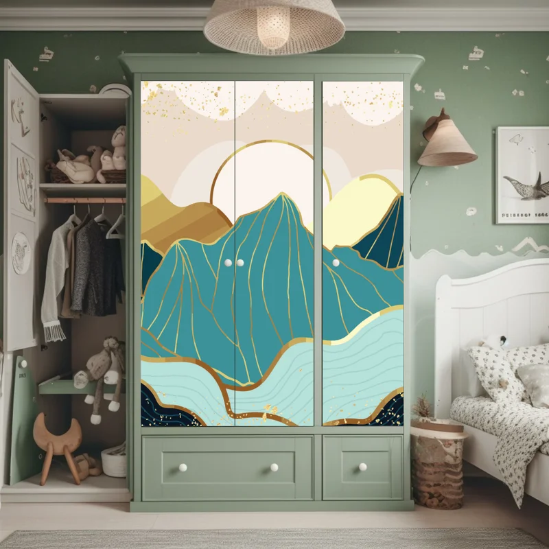 Schrankaufkleber türkise berge mit goldenen akzenten Schrankaufkleber türkise berge mit goldenen akzenten