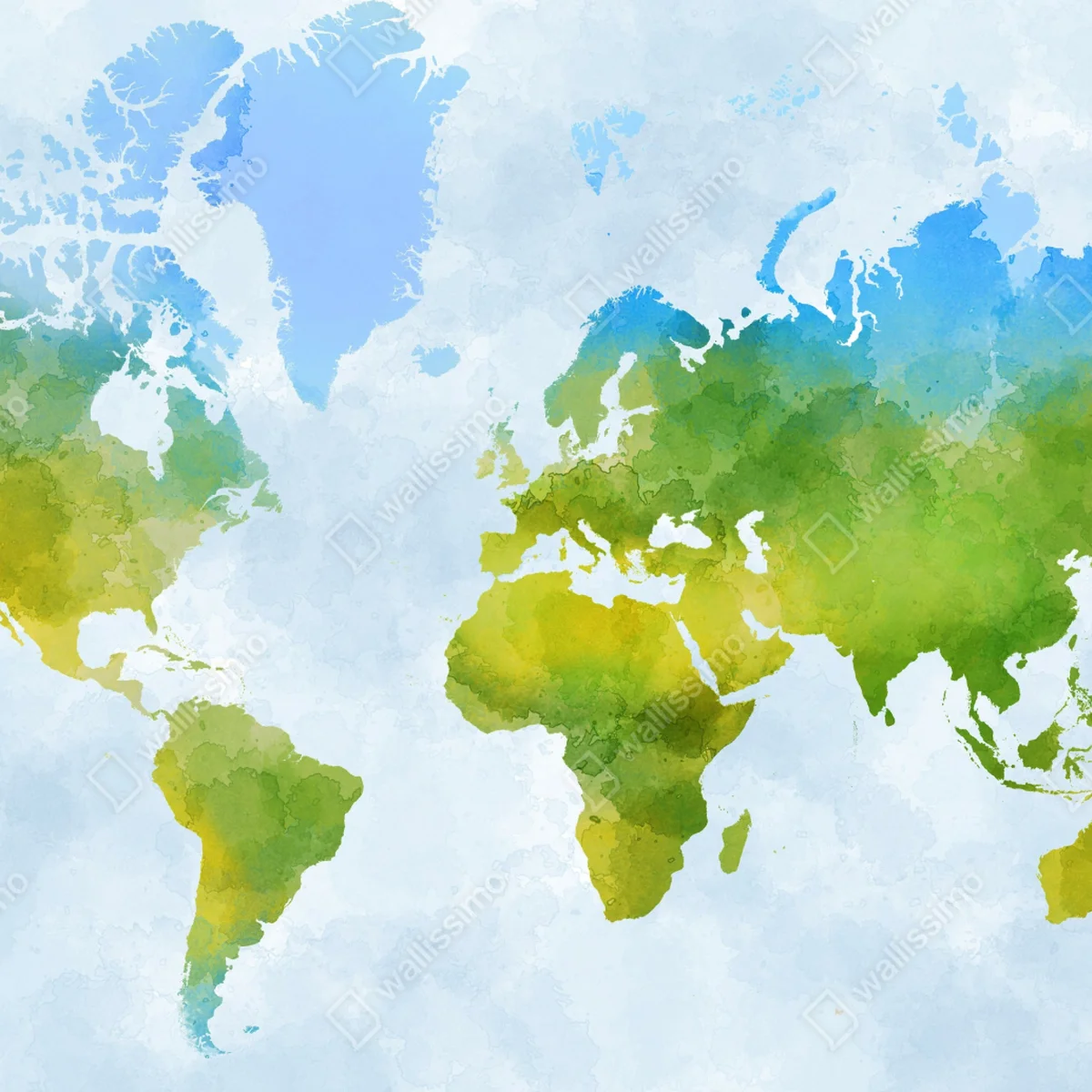 Fototapeta akwarelowa mapa świata w zieleni i błękicie Fototapeta akwarelowa mapa świata w zieleni i błękicie