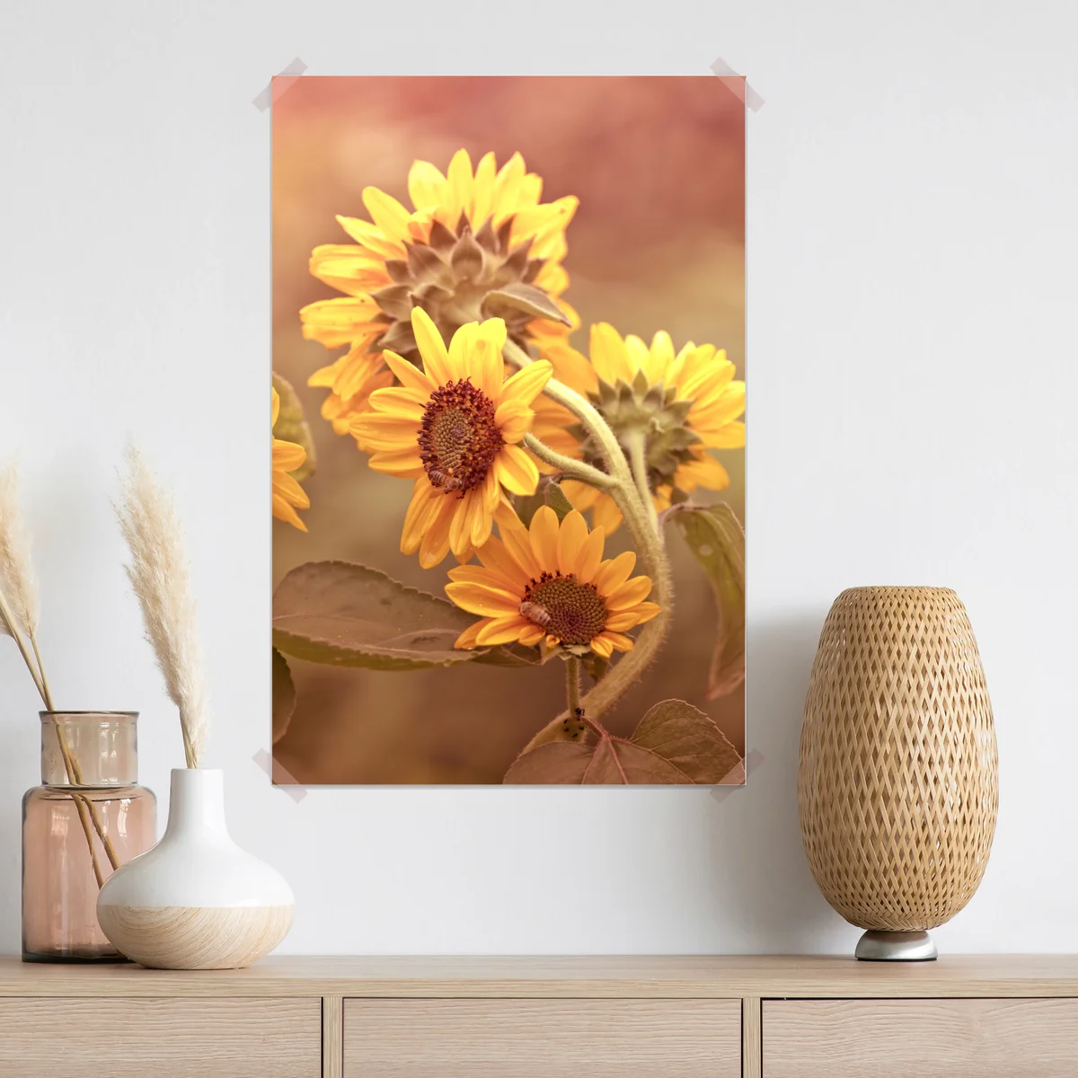 Poster vintage sonnenblumen in warmem licht Poster vintage sonnenblumen in warmem licht
