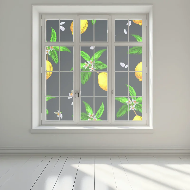 Fensteraufkleber leuchtendes zitronenmuster mit grünen blättern