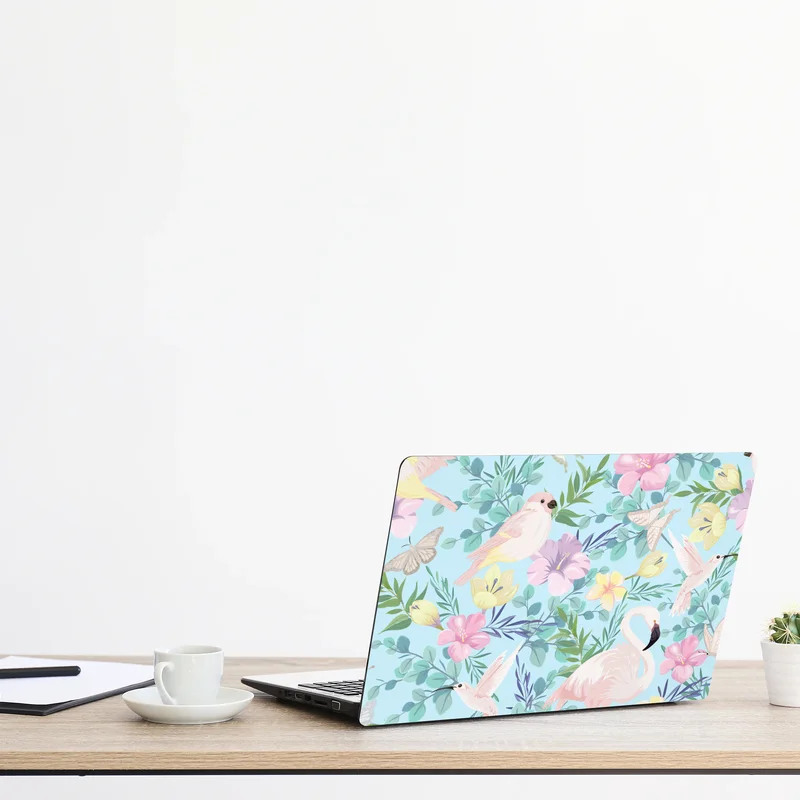 Laptop-Aufkleber pastell tropisches vögel- und blumenmuster
