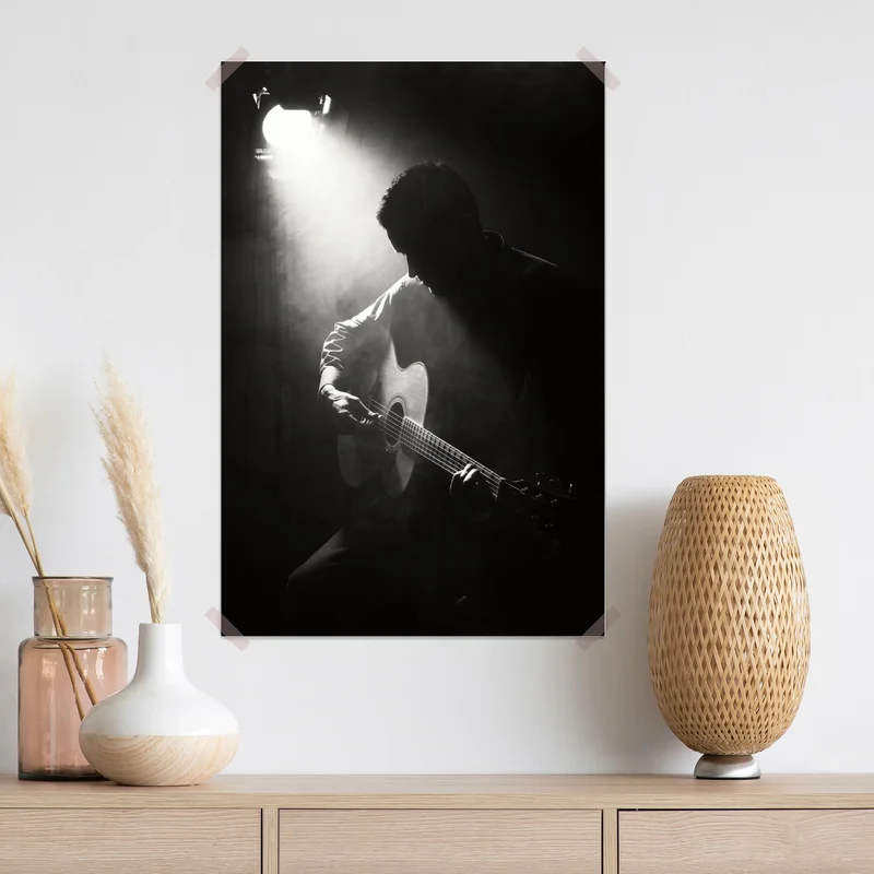 Poster silhouette eines gitaristen im scheinwerferlicht Poster silhouette eines gitaristen im scheinwerferlicht