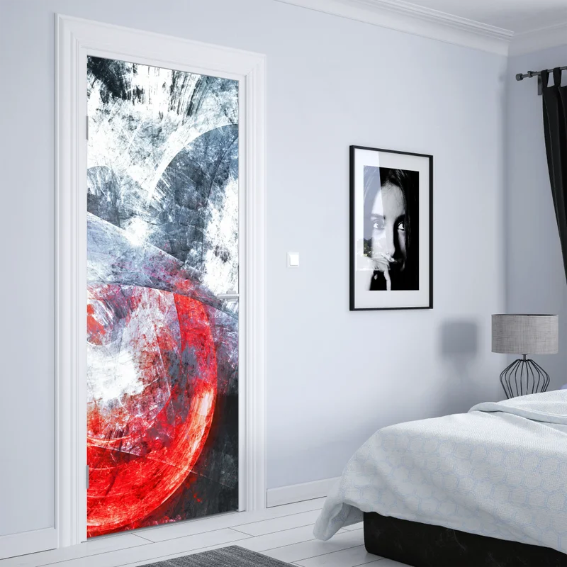 Türaufkleber dynamische rote und weiße abstrakte komposition Türaufkleber dynamische rote und weiße abstrakte komposition