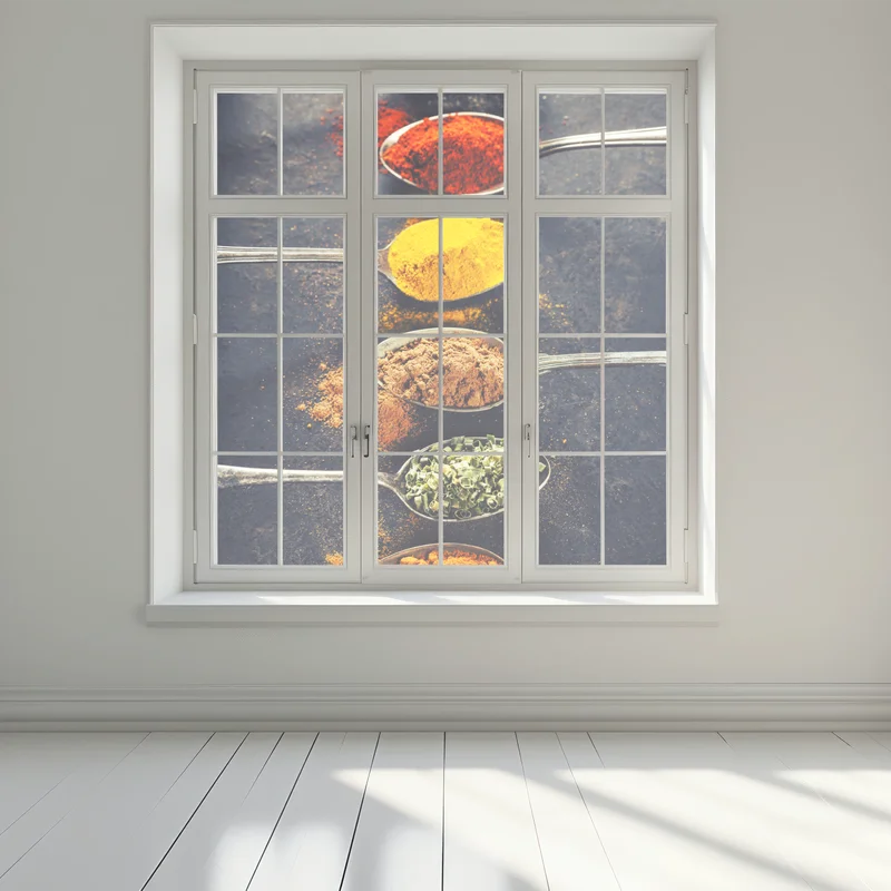 Fensteraufkleber bunte gewürzlöffel anordnung Fensteraufkleber bunte gewürzlöffel anordnung