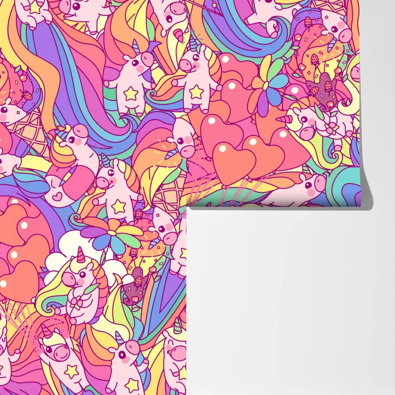 Fototapete verspieltes pastell-einhornmuster Fototapete verspieltes pastell-einhornmuster