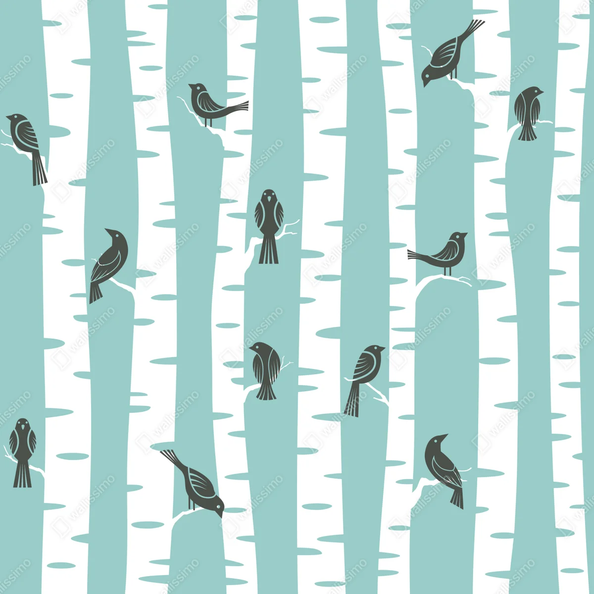 Laptop-Aufkleber türkis birkenwald mit vögeln Laptop-Aufkleber türkis birkenwald mit vögeln