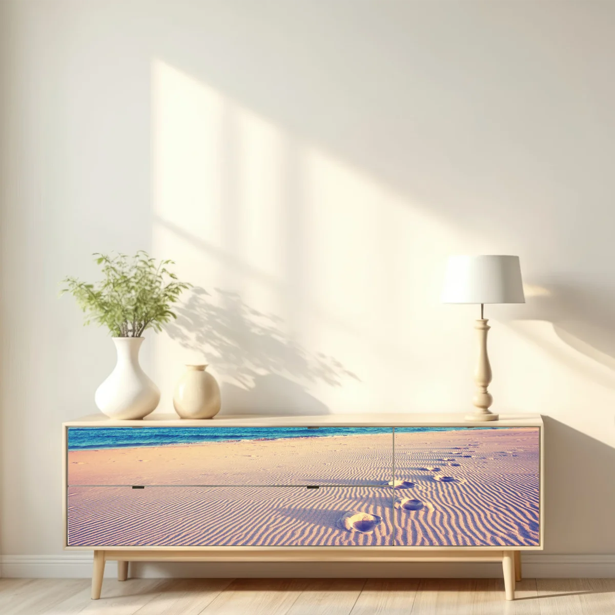 Repositionierbarer Aufkleber magische fußspuren am sommerstrand Repositionierbarer Aufkleber magische fußspuren am sommerstrand