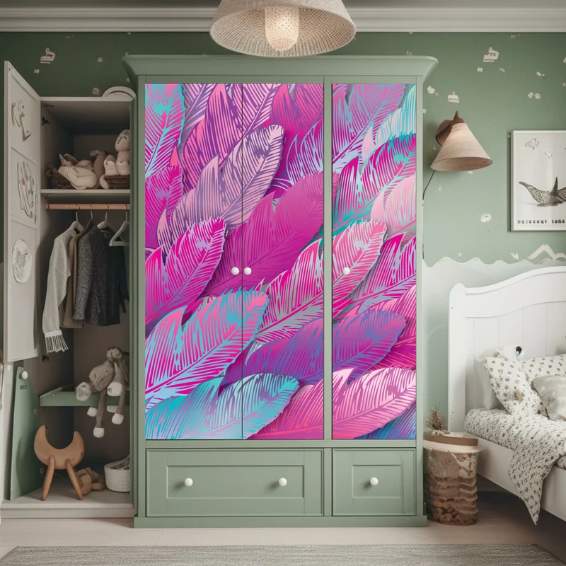 Schrankaufkleber irisierendes rosa federmuster