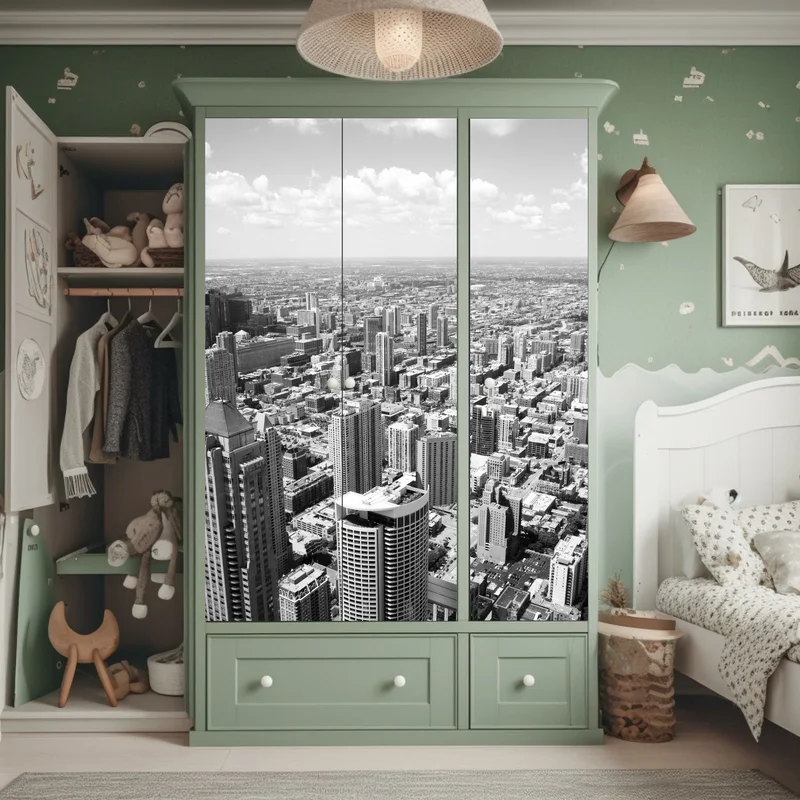 Schrankaufkleber Chicago skyline in graustufen