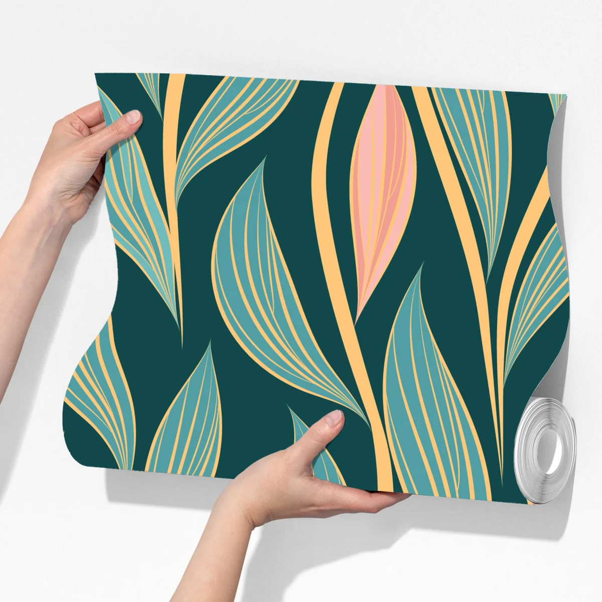 Fototapete botanisches blattmuster in türkis und koralle Fototapete botanisches blattmuster in türkis und koralle