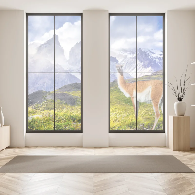 Fensteraufkleber Torres del Paine Patagonia landschaft mit guanako