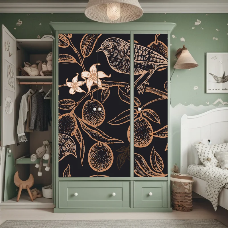 Schrankaufkleber vintage vogel- und zitrusmuster