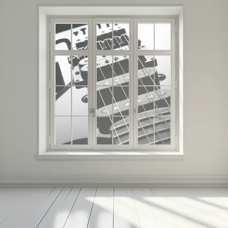 Fensteraufkleber nahaufnahme einer schwarzen elektrogitarre Fensteraufkleber nahaufnahme einer schwarzen elektrogitarre