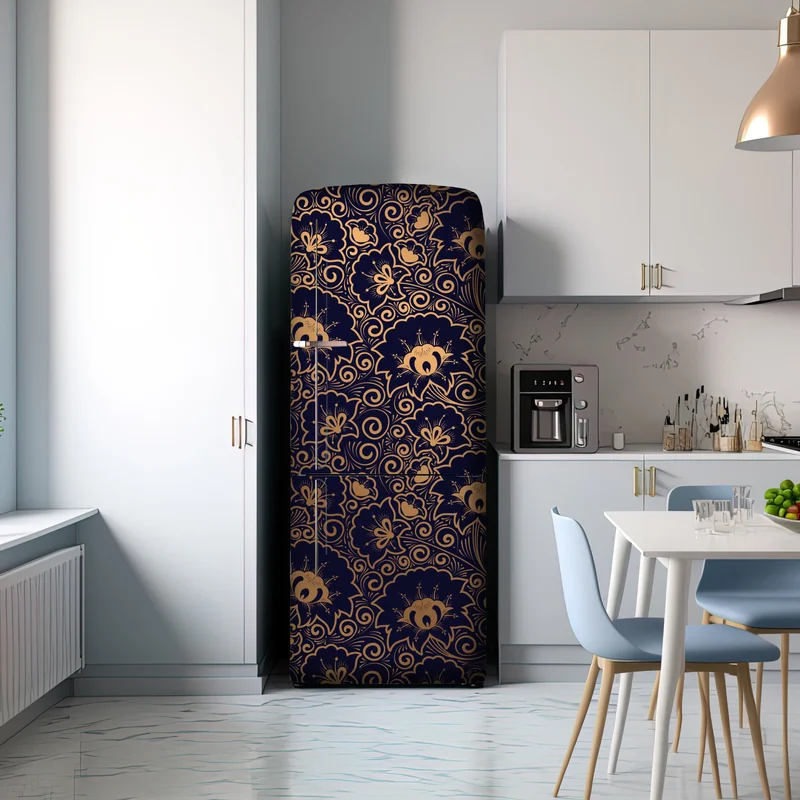 Kühlschrankaufkleber luxuriöses goldenes blumenmuster auf dunklem hintergrund Kühlschrankaufkleber luxuriöses goldenes blumenmuster auf dunklem hintergrund