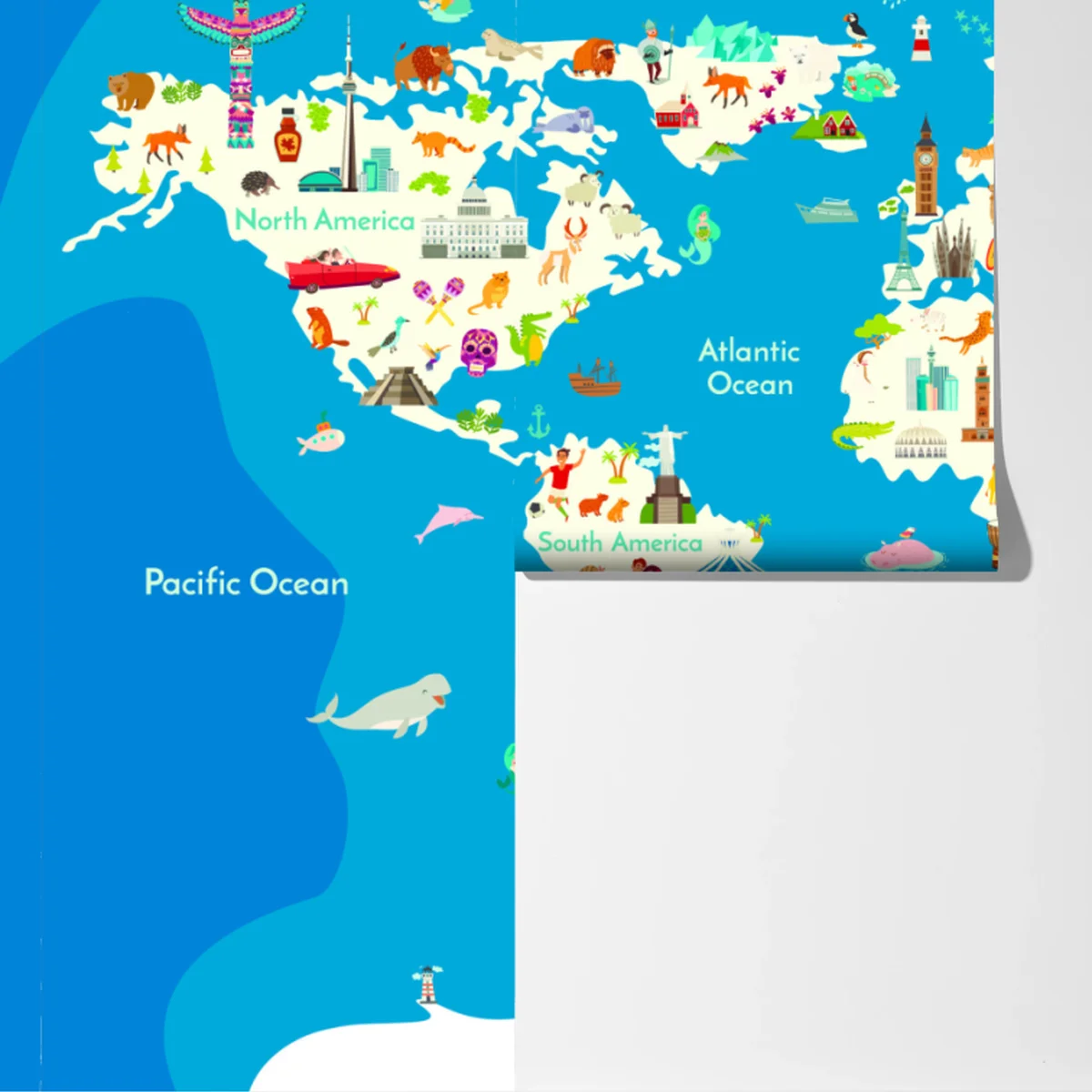 Fototapete bunte illustrierte weltkarte für kinder Fototapete bunte illustrierte weltkarte für kinder