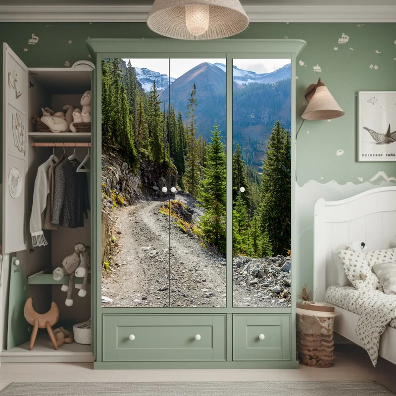 Schrankaufkleber bergpfad durch alpinen wald