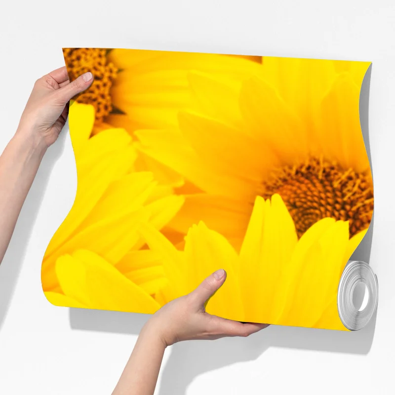 Fototapete leuchtende gelbe sonnenblumen in nahaufnahme Fototapete leuchtende gelbe sonnenblumen in nahaufnahme