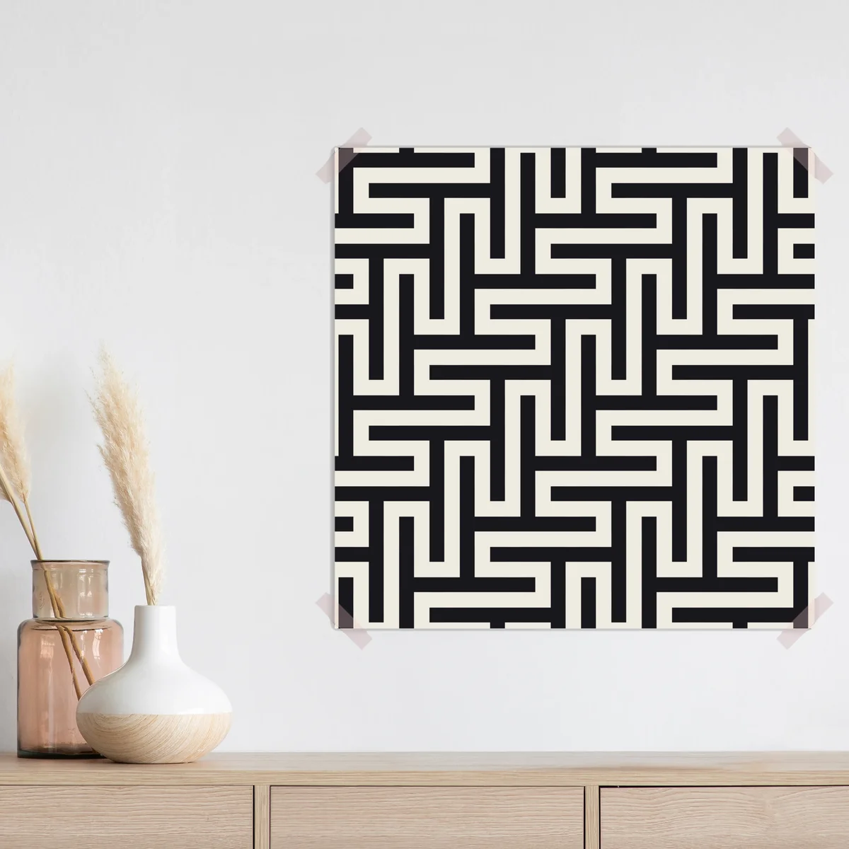 Poster geometrisches labyrinthmuster in beige und schwarz Poster geometrisches labyrinthmuster in beige und schwarz
