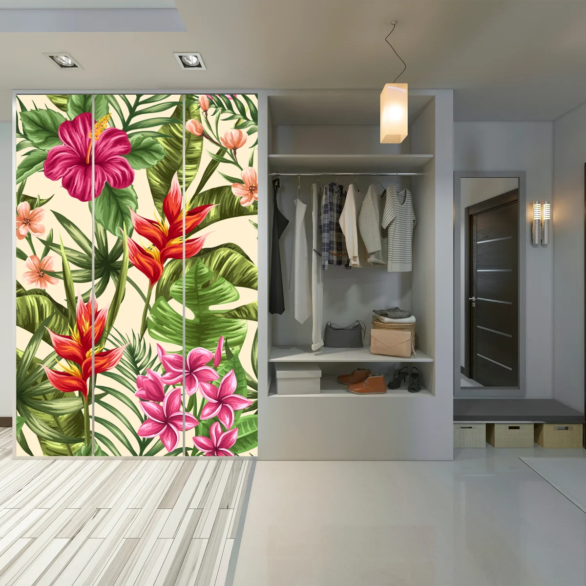 Schrankaufkleber tropisches blumenmuster mit hibiskus und plumeria Schrankaufkleber tropisches blumenmuster mit hibiskus und plumeria