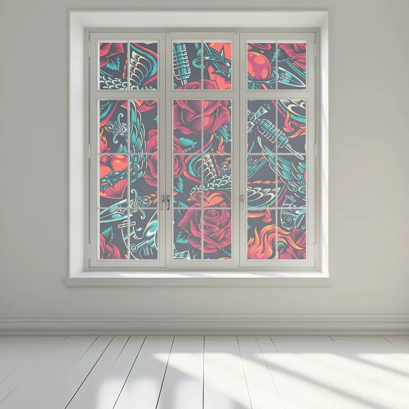 Fensteraufkleber kräftiges tätowierungsmuster mit rosen