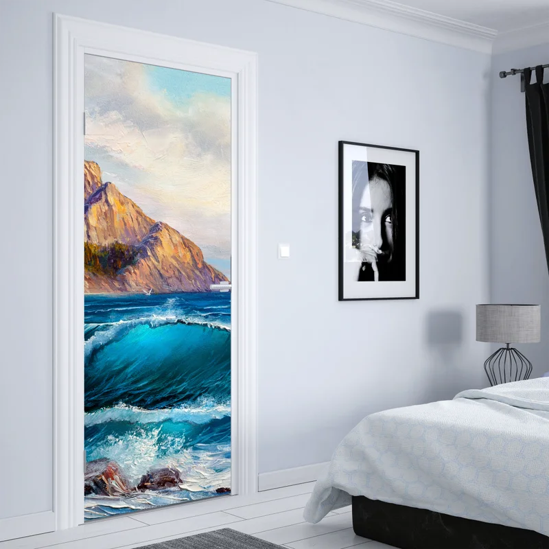 Türaufkleber türkisblaue welle - meereslandschaft in öl