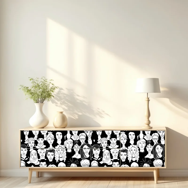 Repositionierbarer Aufkleber muster mit vielfältigen gesichtern