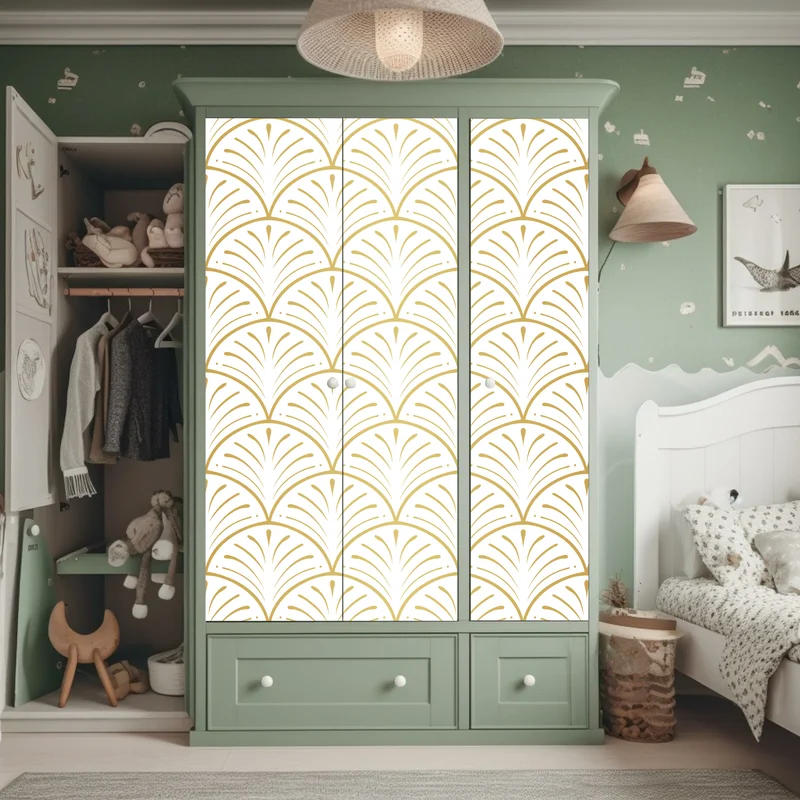 Schrankaufkleber goldenes art deco fächermuster