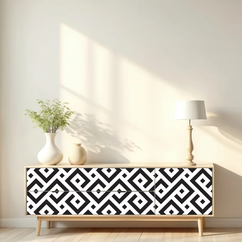 Repositionierbarer Aufkleber zeitloses schwarz-weiß geometrisches muster