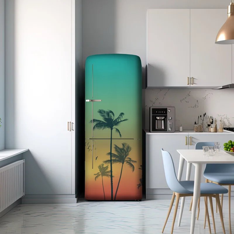 Kühlschrankaufkleber tropischer sonnenuntergang mit palmensilhouetten
