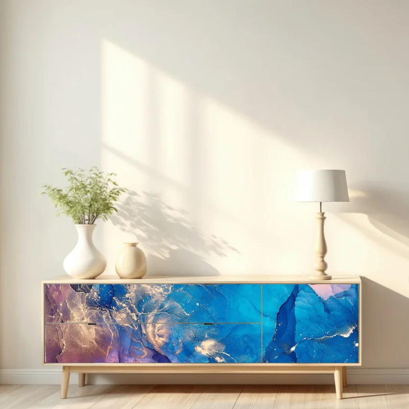 Repositionierbarer Aufkleber blaue marmorierte alkoholtinten abstraktion