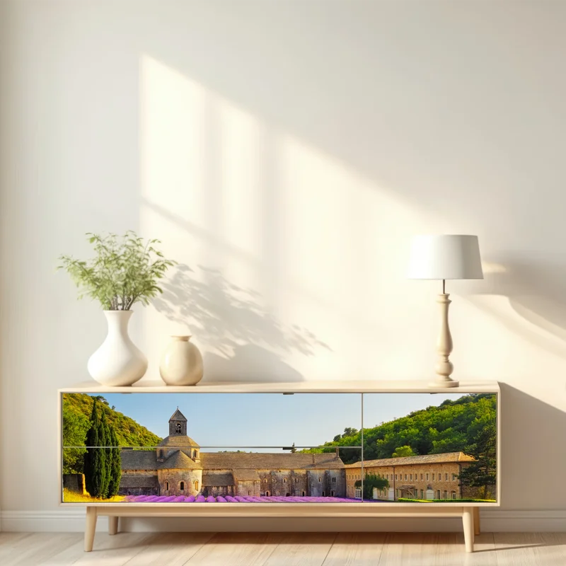 Repositionierbarer Aufkleber lavendelfelder bei Abtei Sénanque, Provence Repositionierbarer Aufkleber lavendelfelder bei Abtei Sénanque, Provence