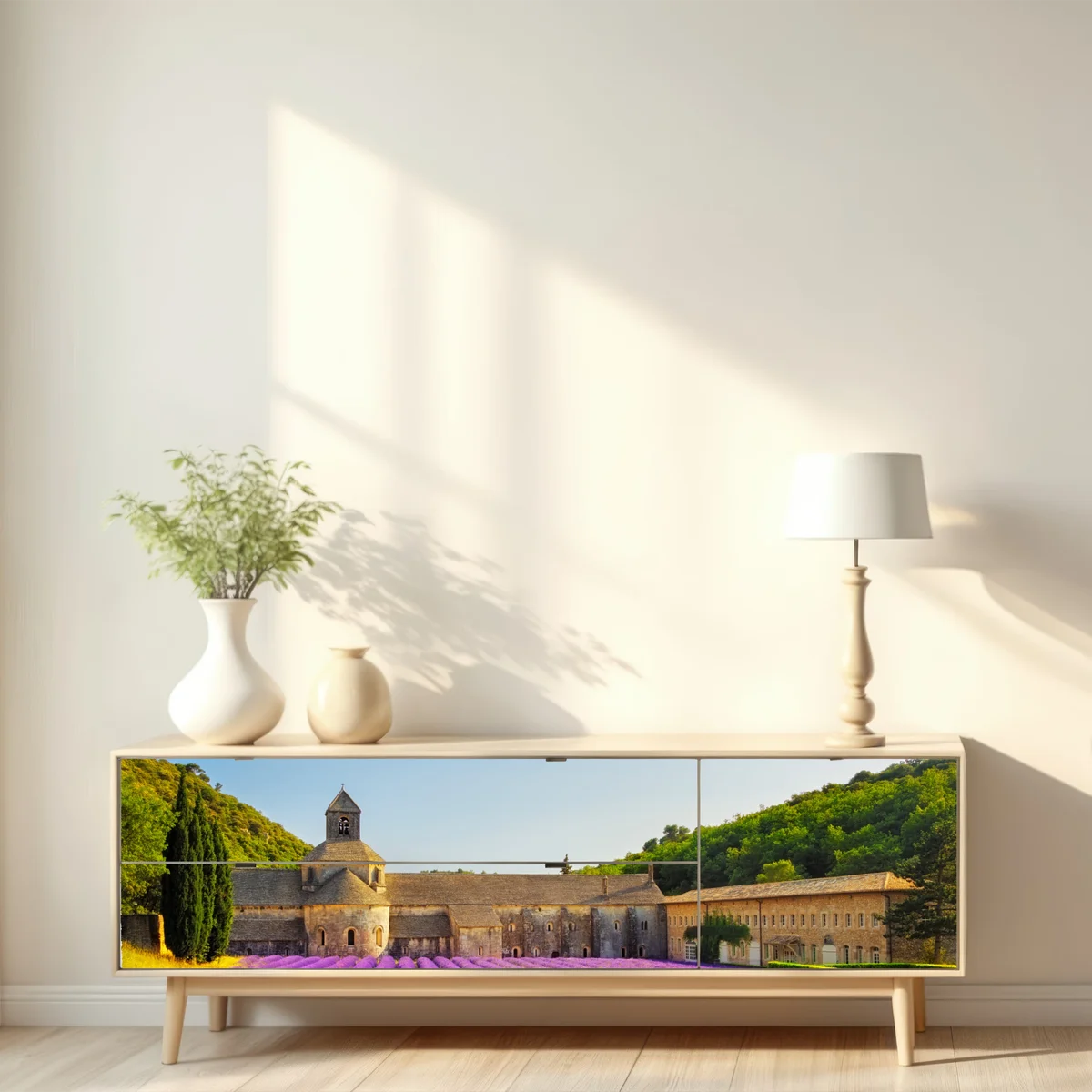 Repositionierbarer Aufkleber lavendelfelder bei Abtei Sénanque, Provence Repositionierbarer Aufkleber lavendelfelder bei Abtei Sénanque, Provence