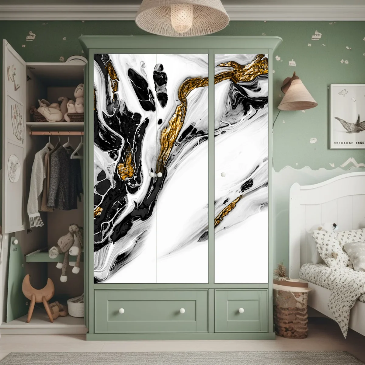 Schrankaufkleber schwarz-weiße abstraktion mit goldenen adern Schrankaufkleber schwarz-weiße abstraktion mit goldenen adern