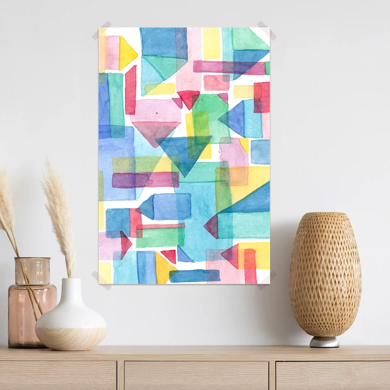 Poster bunte geometrische aquarellkomposition • Poster bei Wallnifity® Poster bunte geometrische aquarellkomposition • Poster bei Wallnifity®