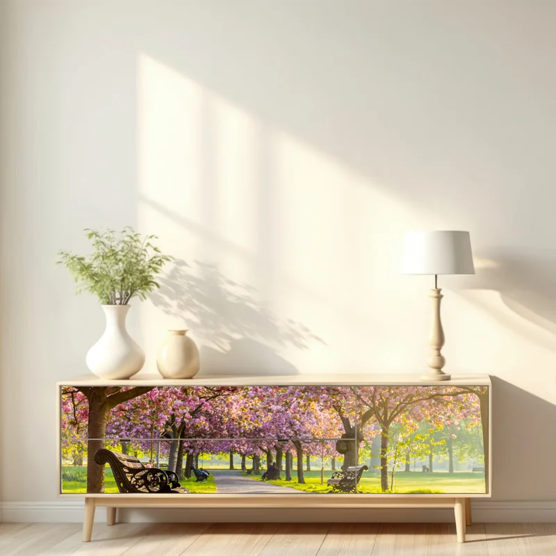 Repositionierbarer Aufkleber kirschblütenallee im frühling