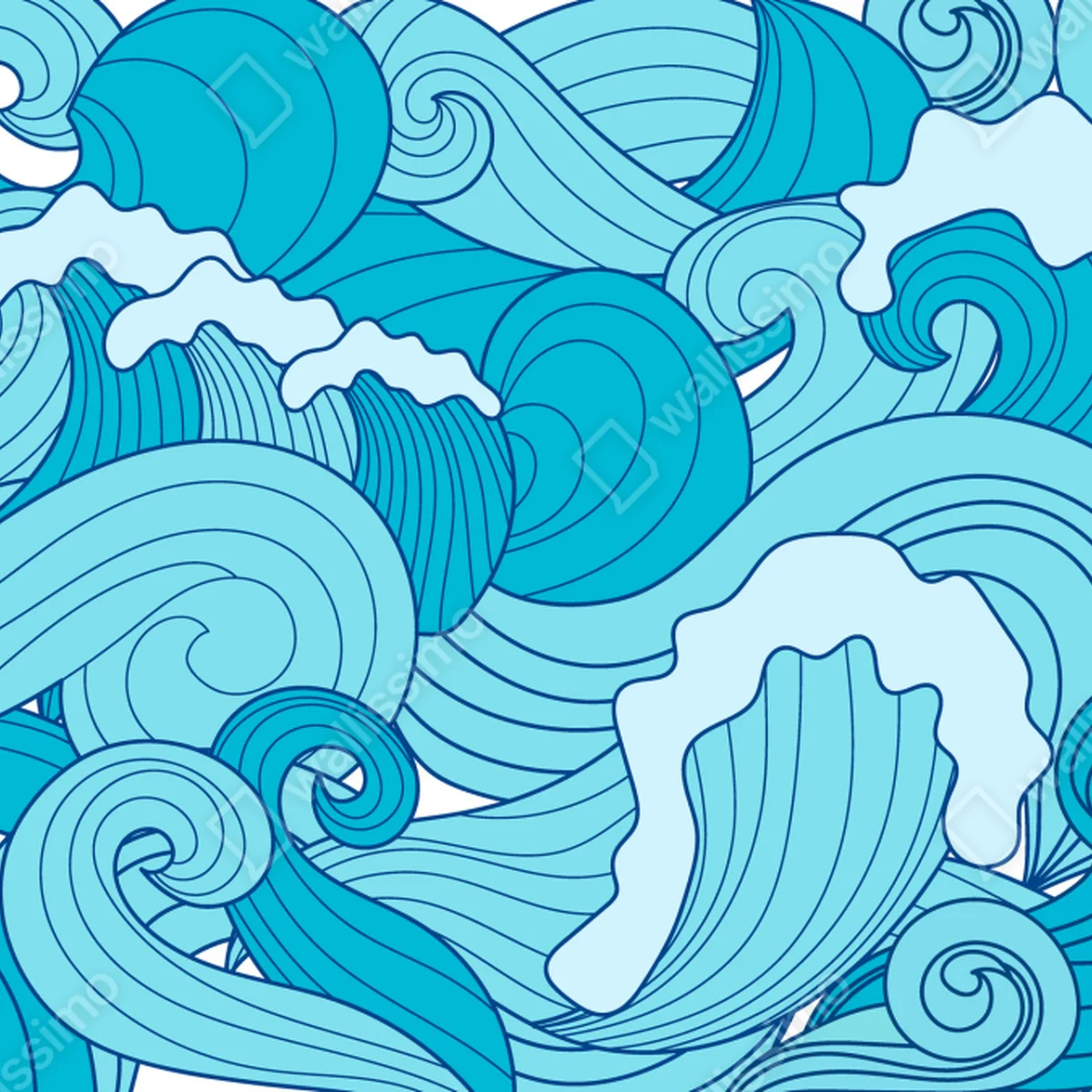 Repositionierbarer Aufkleber blaue ozeanwellen illustration Repositionierbarer Aufkleber blaue ozeanwellen illustration