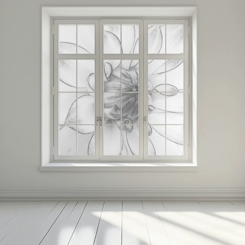Fensteraufkleber monochrome nahaufnahme einer dahlie