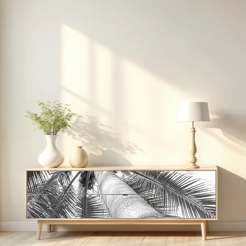 Repositionierbarer Aufkleber monochrome palme aus der froschperspektive