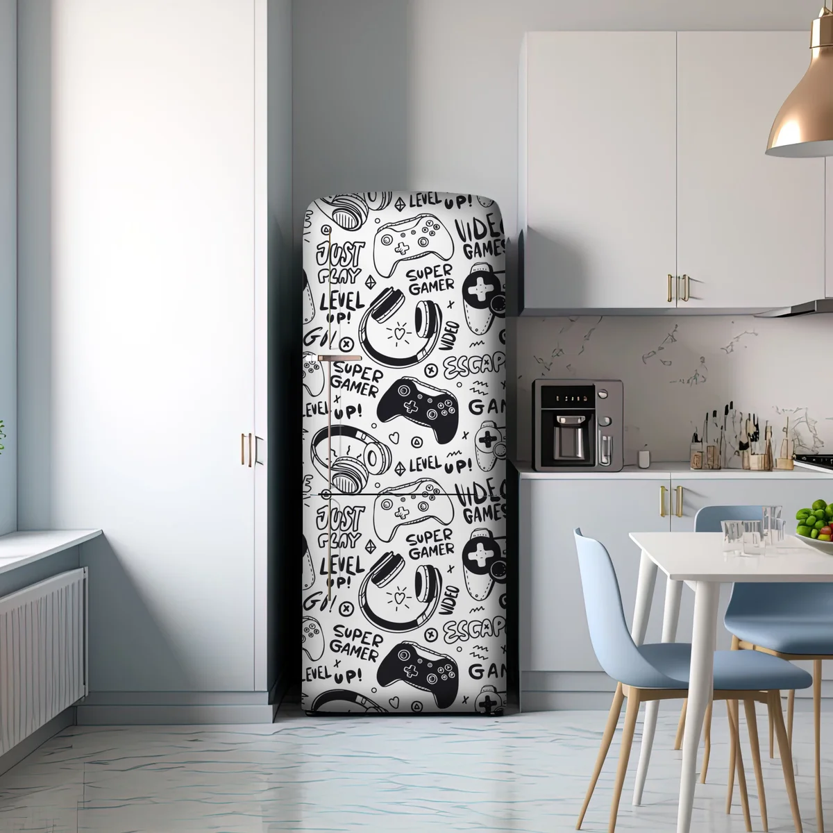 Kühlschrankaufkleber doodle-muster mit videospiel-controllern Kühlschrankaufkleber doodle-muster mit videospiel-controllern