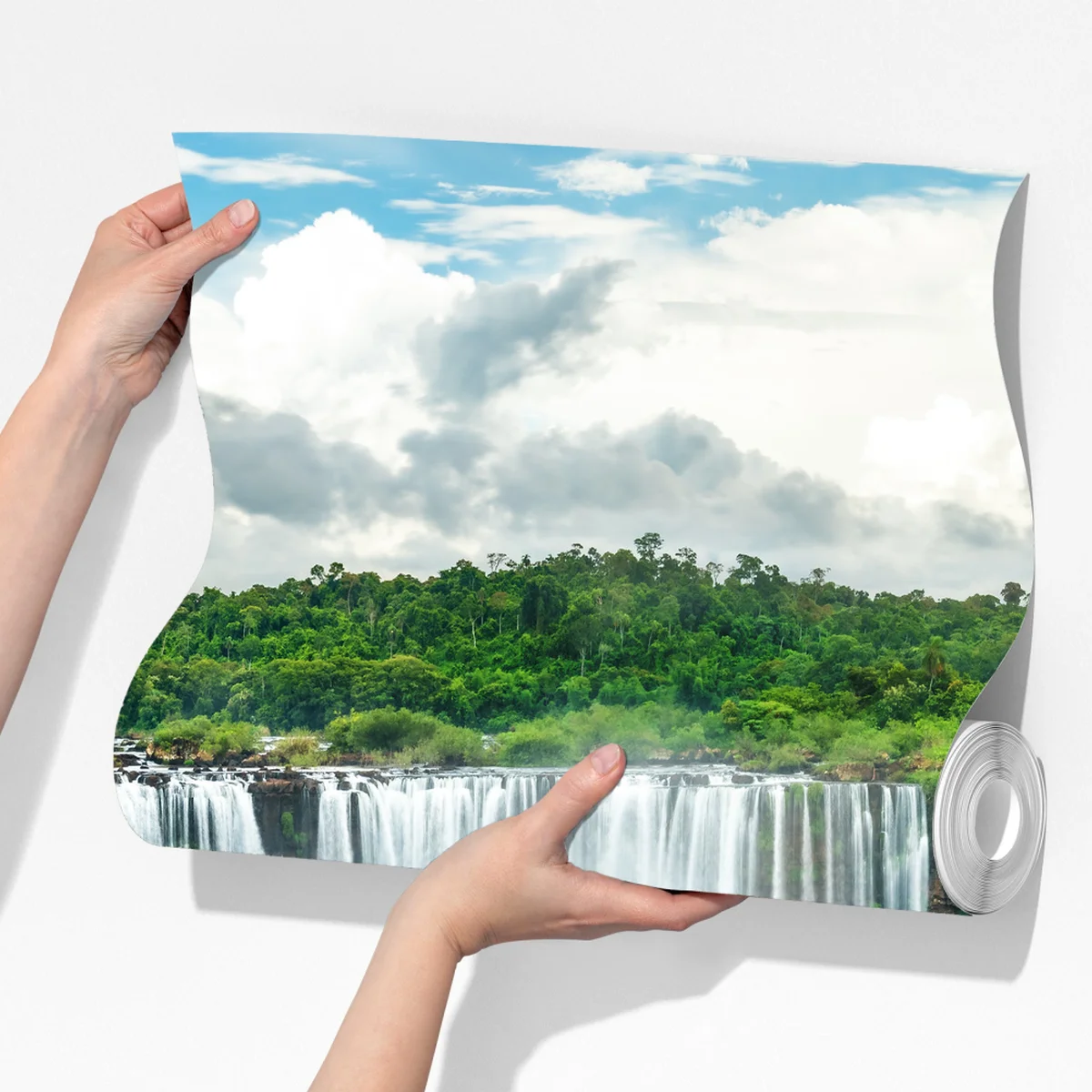 Fototapete panorama des üppigen grünen wasserfalls Fototapete panorama des üppigen grünen wasserfalls