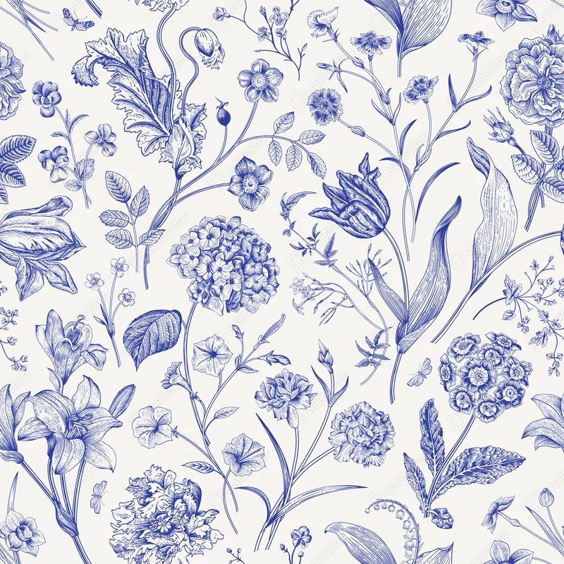 Fototapete klassisches blaues toile blumenmuster Fototapete klassisches blaues toile blumenmuster