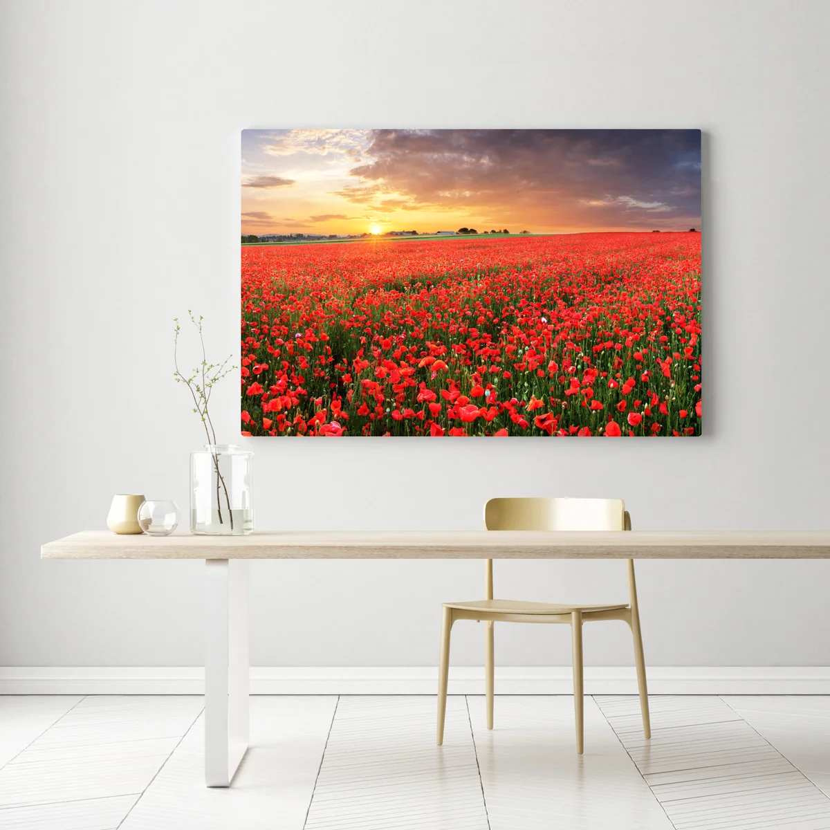 Leinwandbild mohnfeld im sonnenuntergang Leinwandbild mohnfeld im sonnenuntergang