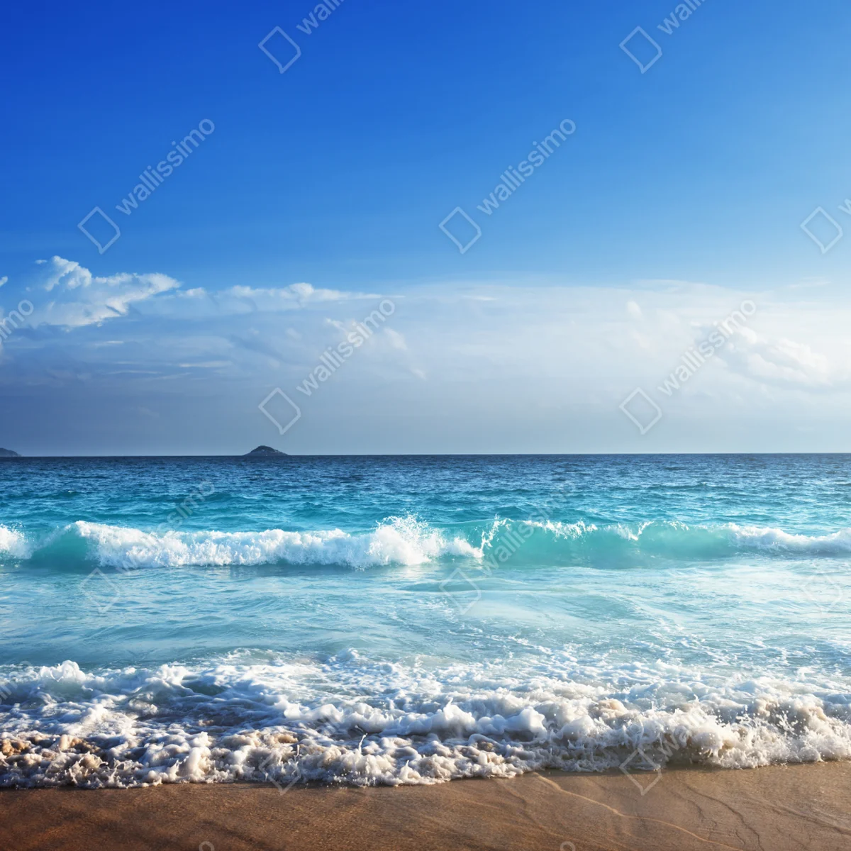 Fototapete tropischer strand auf den Seychellen bei sonnenuntergang Fototapete tropischer strand auf den Seychellen bei sonnenuntergang