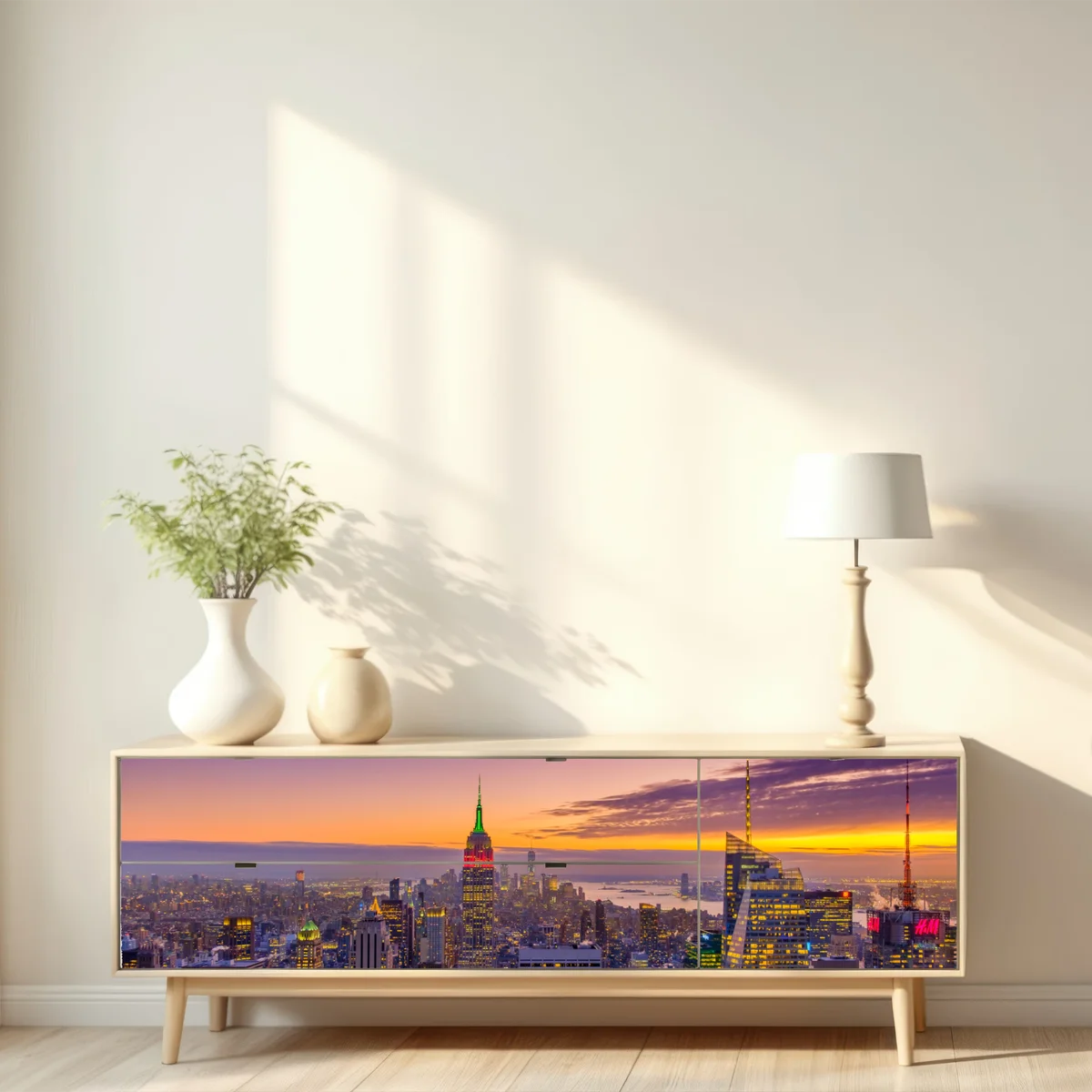 Repositionierbarer Aufkleber lebendige New York skyline bei sonnenuntergang Repositionierbarer Aufkleber lebendige New York skyline bei sonnenuntergang