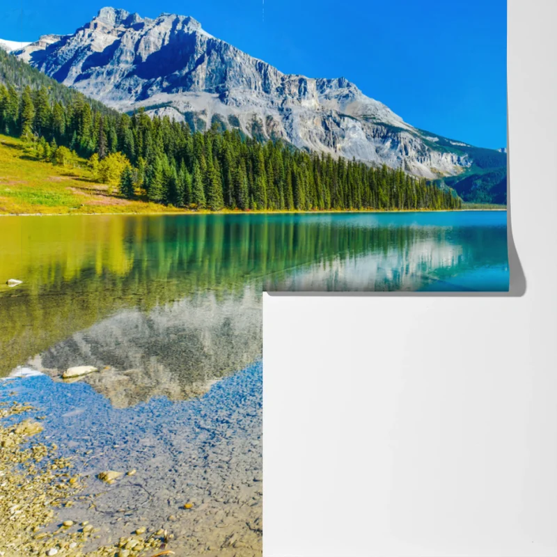 Fototapete türkises alpensee mit bergreflexionen Fototapete türkises alpensee mit bergreflexionen